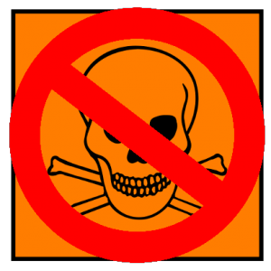 A crossed over "dangerous chemical" skull-and-crossbones warning symbol
